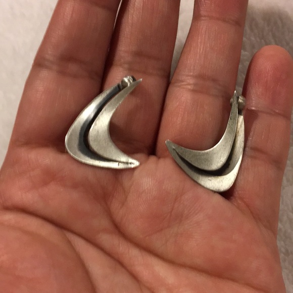 Vintage Beau Sterling Silver Calla Lily Pearl Earrings & Heart Leaves Brooch Lot - Picture 7 of 8